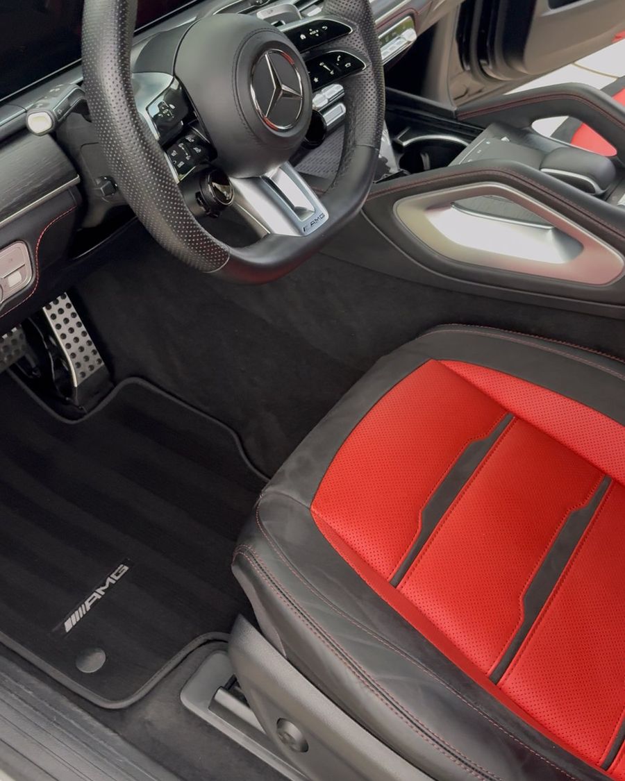 Mercedes-AMG interior with red leather, cleaned and conditioned