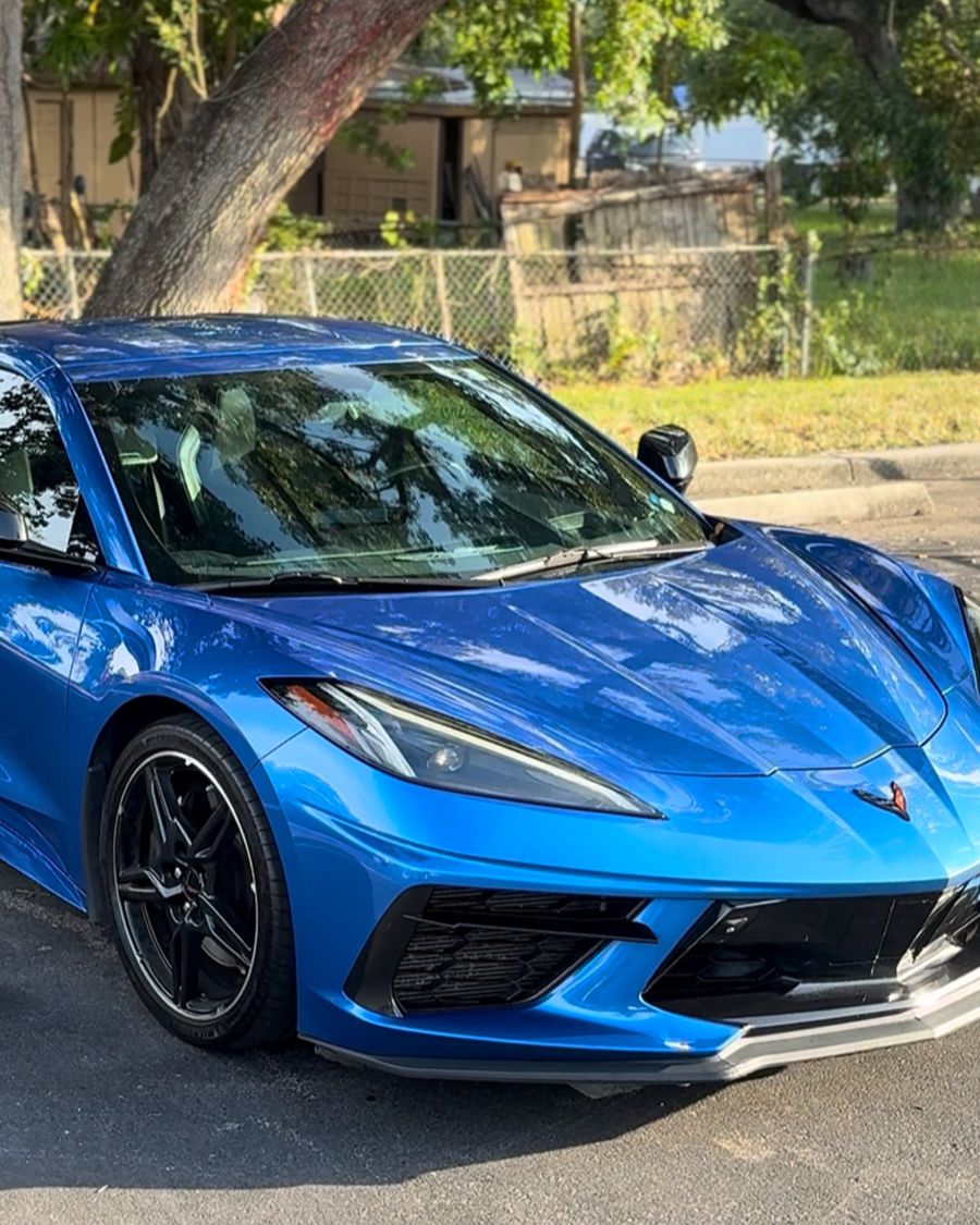 Blue Corvette C8 detailed and gleaming