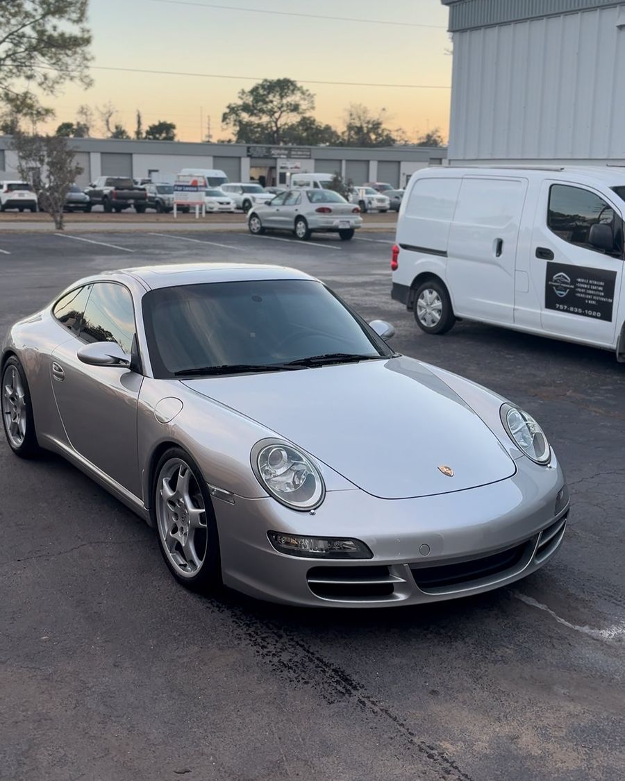 Silver Porsche 911 after a full detail