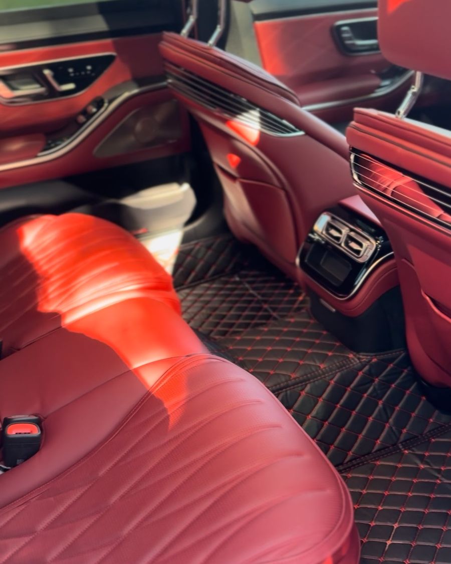 Rear red leather seats after an interior detail